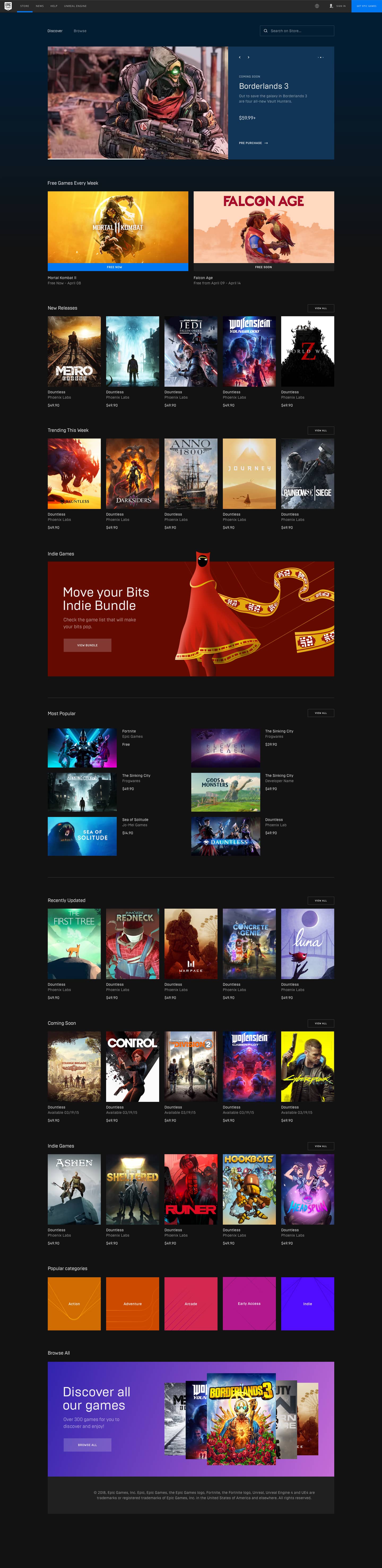 Epic Games Store home page screenshot