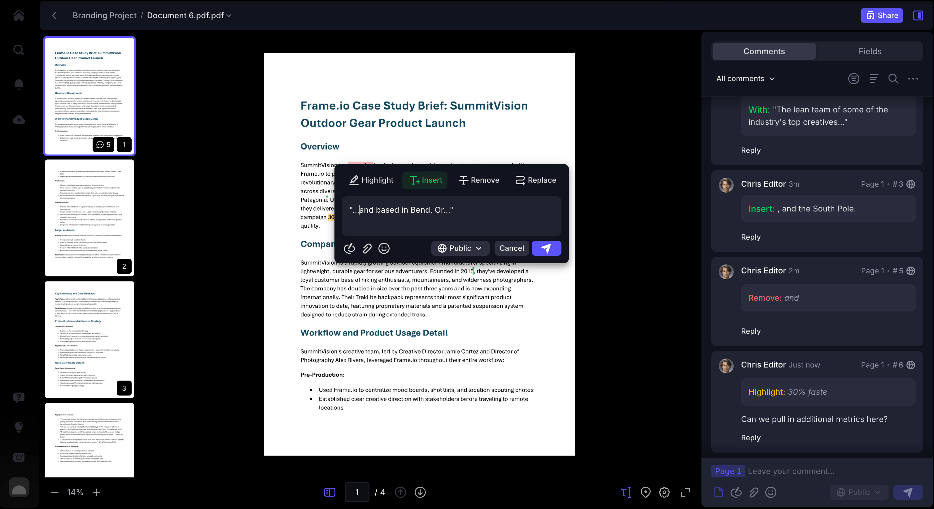 Frameio text review screenshot
